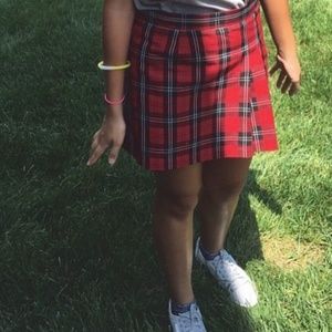Red plaid skirt